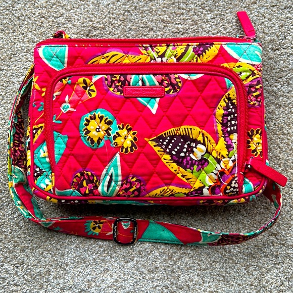 Vera Bradley Rumba Flowers Print Shoulder Little Crossbody Purse Red Quilted - Picture 3 of 15